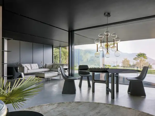 Pivot Dining Table Round Smoked Glass Coal Ash Base DTPIVOD1 1