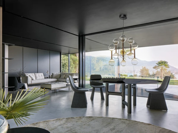 Pivot Dining Table Round Smoked Glass Coal Ash Base DTPIVOD1 1