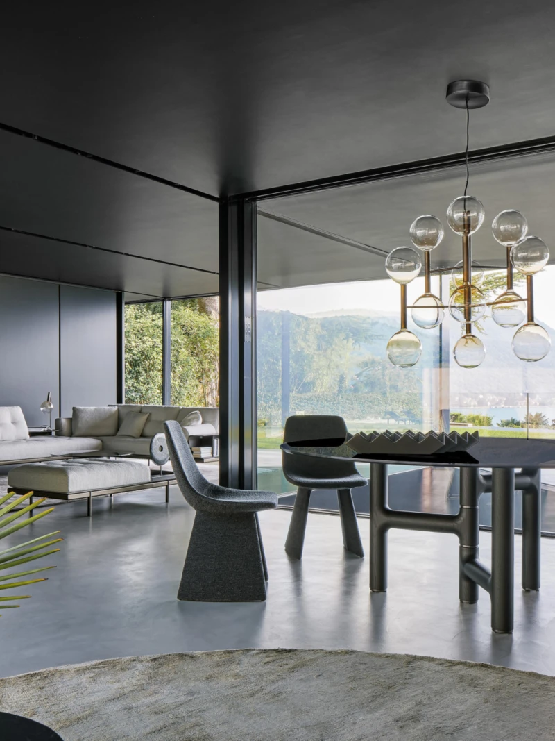 Pivot Dining Table Round Smoked Glass Coal Ash Base DTPIVOD1 1