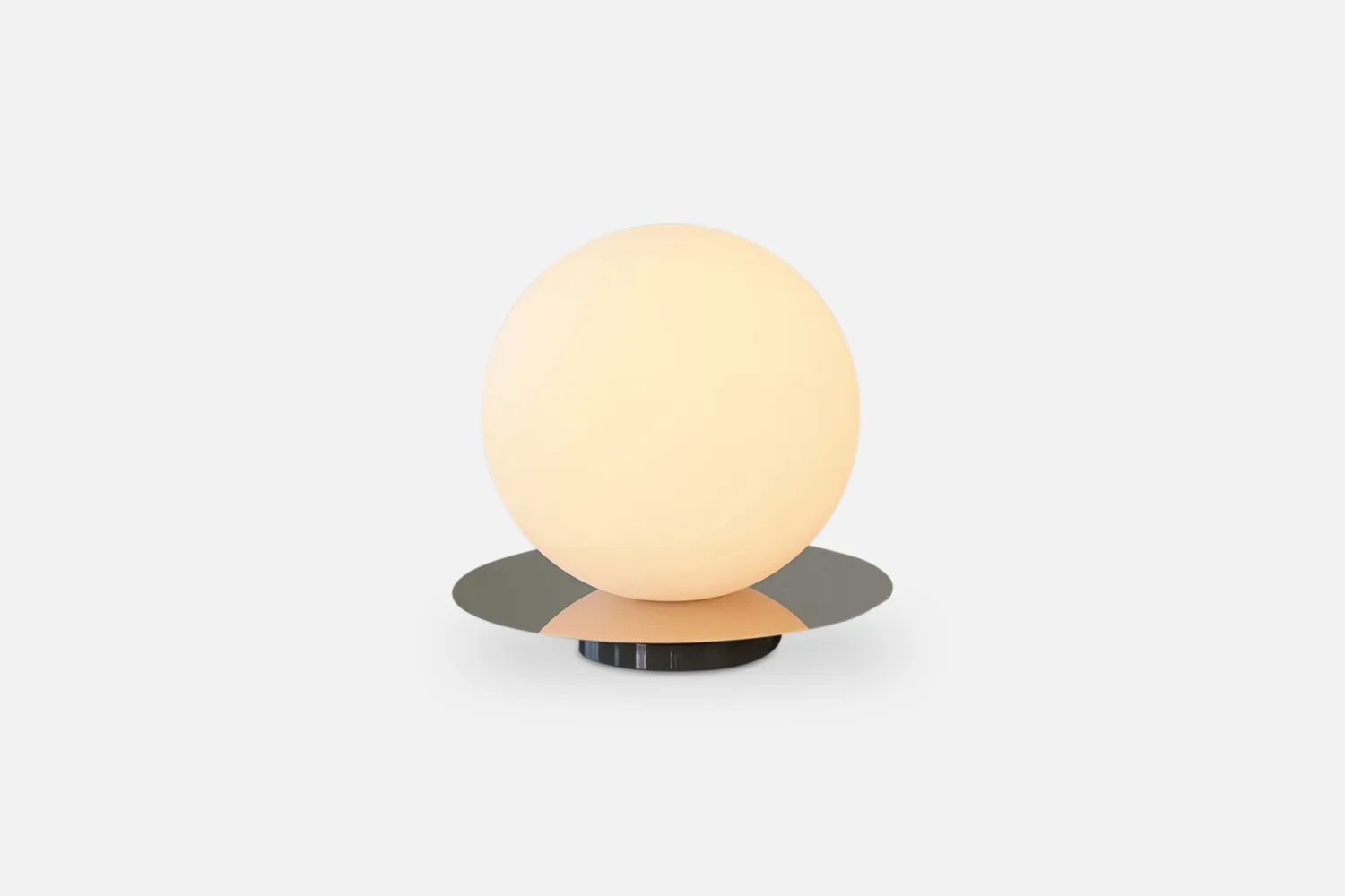Pablo Bola Sphere Table Lamp - Modern minimalist white glass globe lamp on a chrome base for contemporary living spaces.
