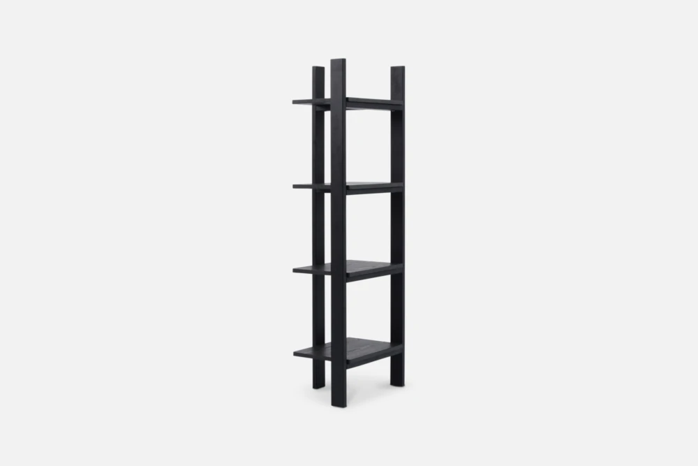 Bradfords TOCCA Bookcase – slim vertical shelving unit in smoked ash with sandy black frame, modern open bookcase for living rooms, offices or display styling