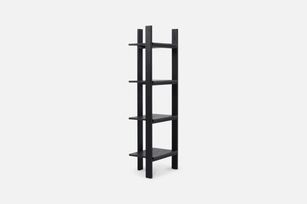 Bradfords TOCCA Bookcase – slim vertical shelving unit in smoked ash with sandy black frame, modern open bookcase for living rooms, offices or display styling