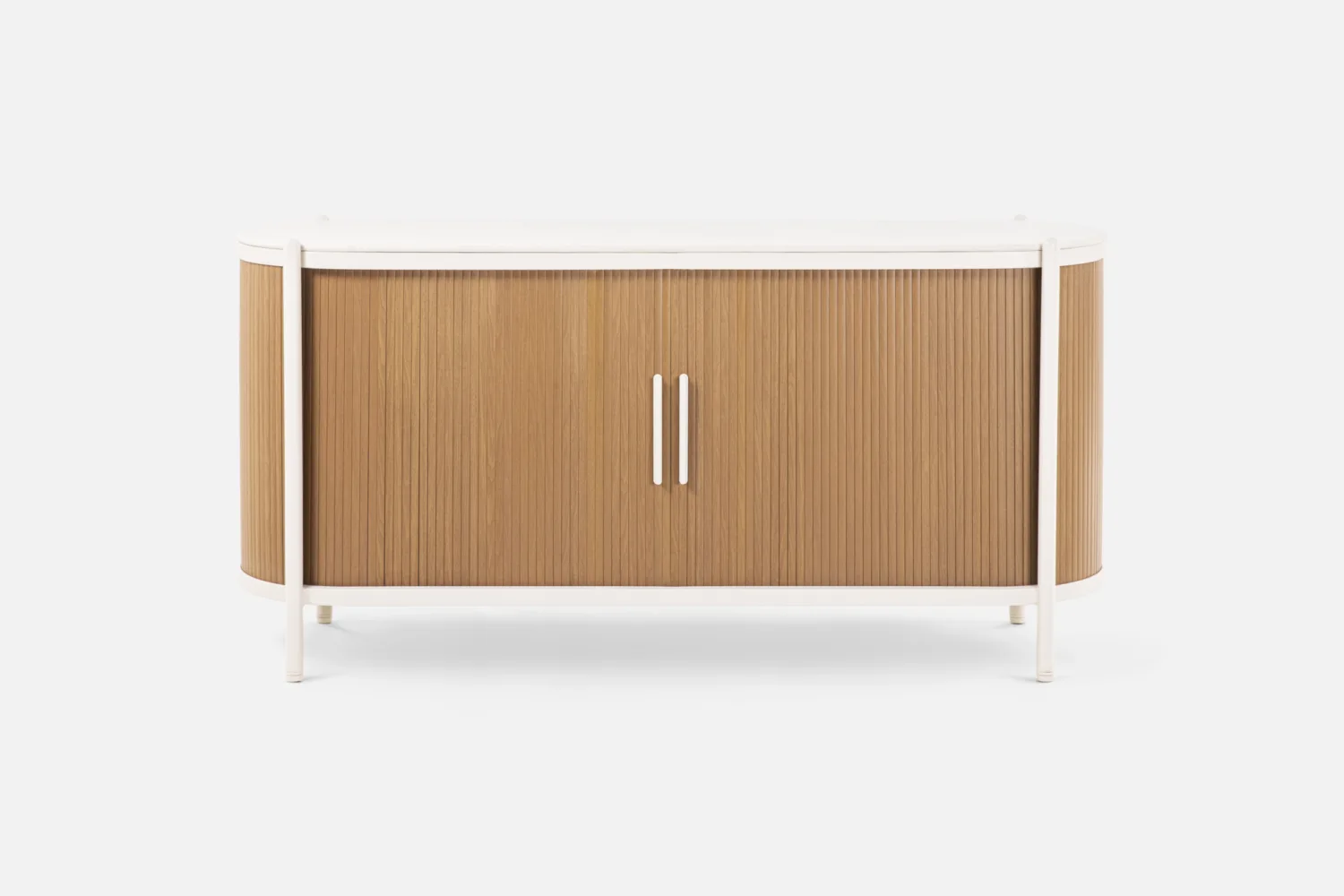AMURA outdoor buffet with smooth curved frame and hidden storage for plates, bowls and serving pieces buy outdoor furniure and buffets from Bradfords in Auckland New Zealand.