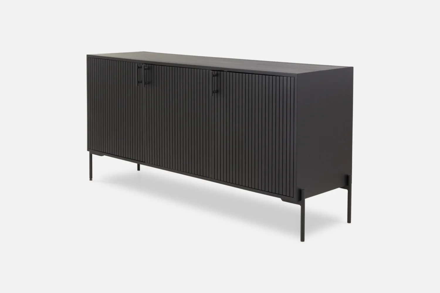 Modern Allur Buffet with vertical slatted design in deep black finish, perfect for contemporary interiors, offering ample storage and stylish elegance.