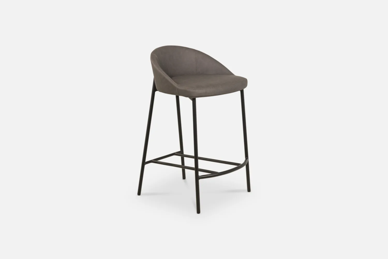 Bradfords MICK barstool in graphite vintage PU leather with a curved backrest and black metal legs, offering contemporary style and comfort for modern dining spaces.
