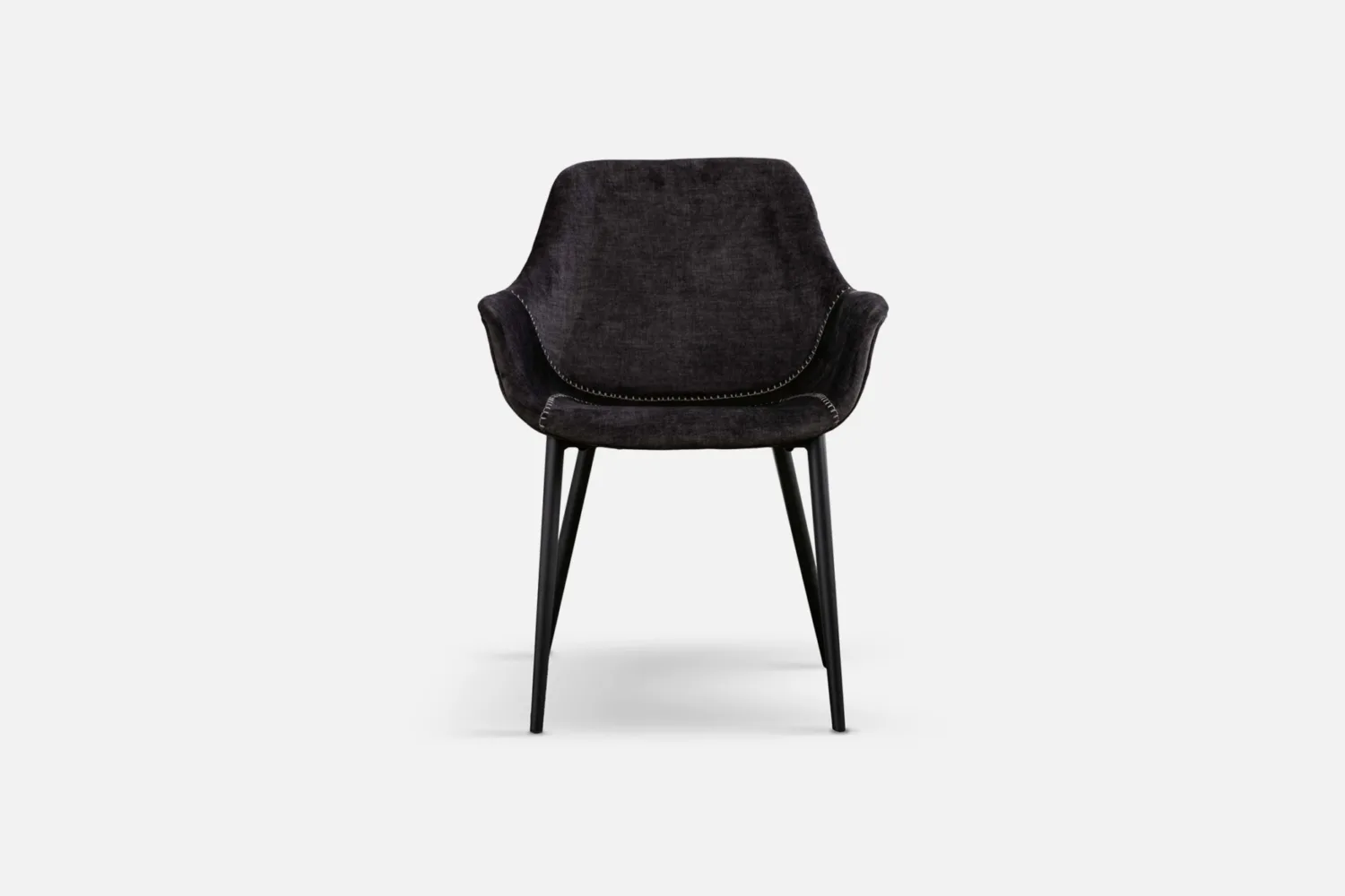 Sophisticated black charcoal fabric bucket seat dining chair, adding a sleek and contemporary touch to your dining space. Purchase now at Bradfords, Auckland, New Zealand.