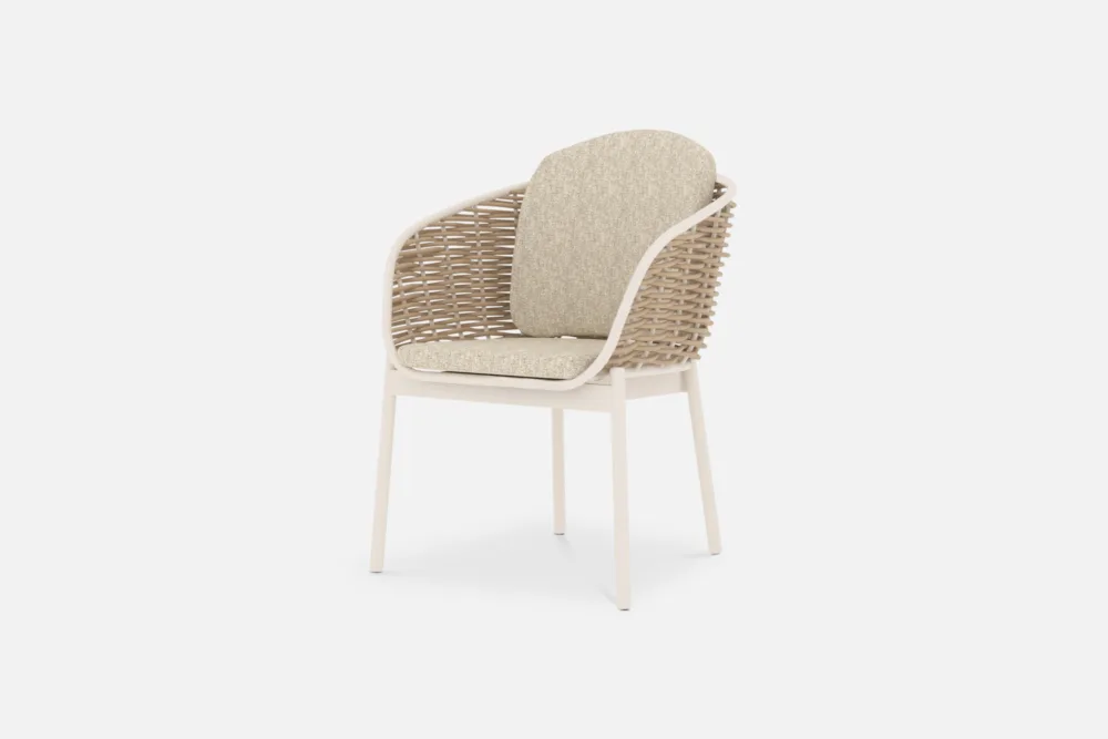 MELIA outdoor dining chair in natural wicker with ivory cushion or dark wicker with charcoal cushion. Outdoor dining chairs available at Bradfords in Auckland New Zealand
