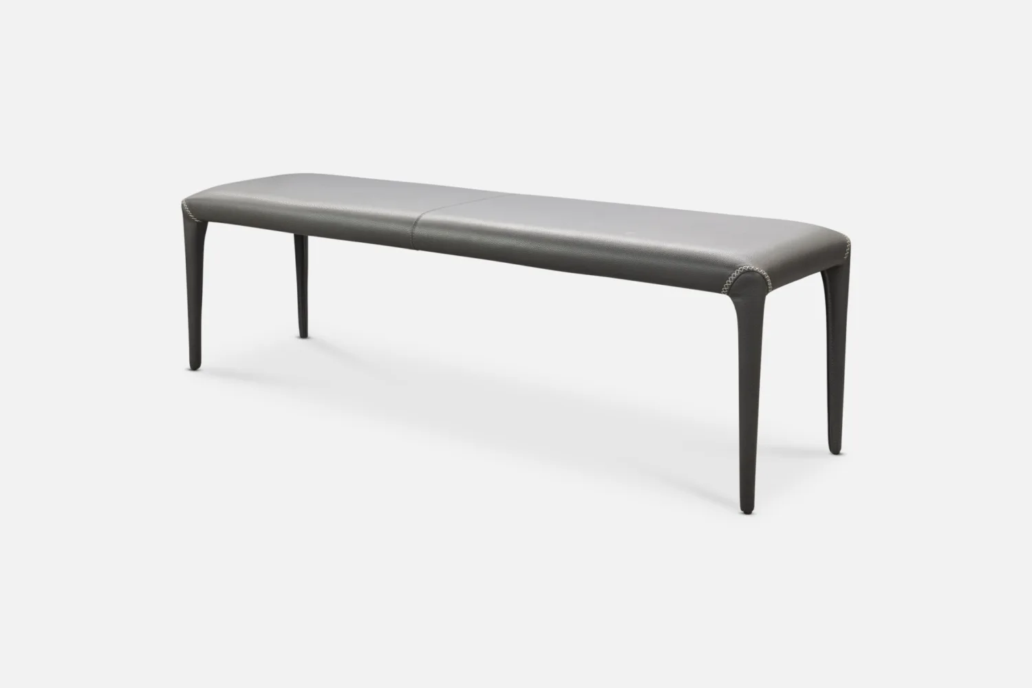 COBRA upholstered bench with tapered legs and light grey contrast stitching – modern seating from Bradfords for dining rooms, bedrooms, and hallways.
