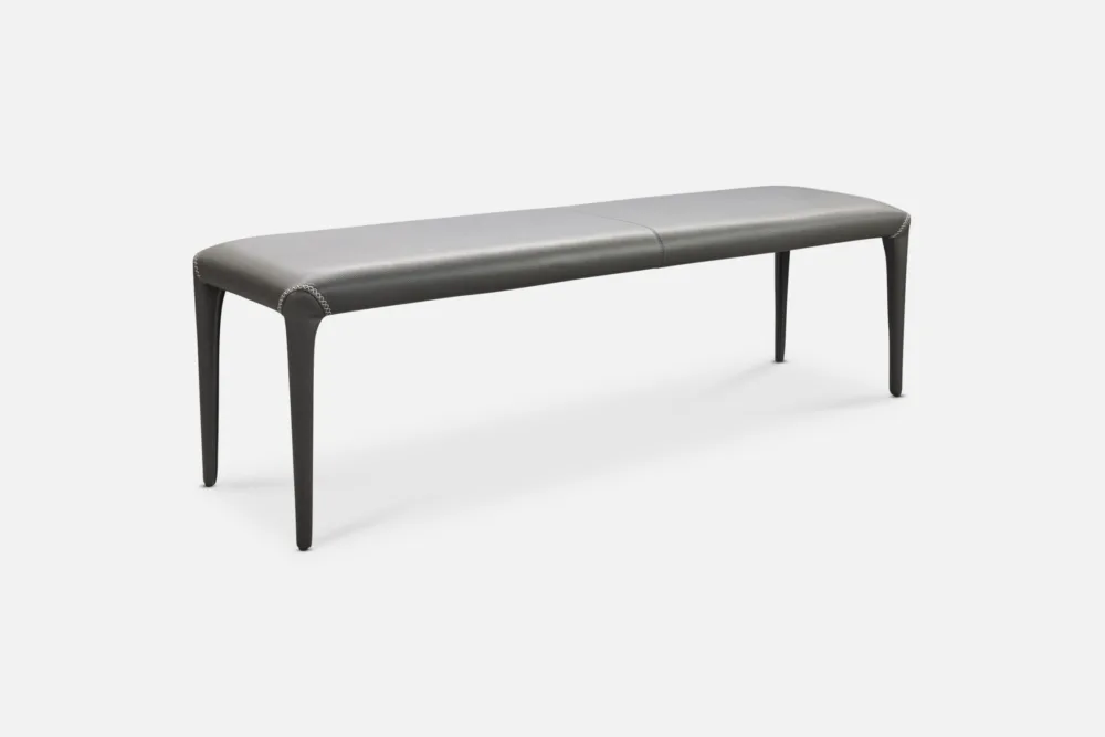 COBRA upholstered bench with tapered legs and light grey contrast stitching – modern seating from Bradfords for dining rooms, bedrooms, and hallways.