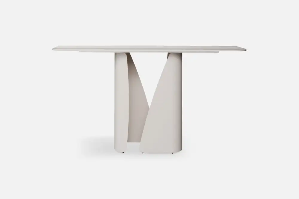 Bradfords AMLEN Console Table  modern console table with ceramic sand base and travertine-look top, sculptural design for contemporary interiors