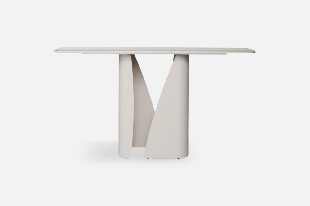 Bradfords AMLEN Console Table modern console table with ceramic sand base and travertine-look top, sculptural design for contemporary interiors