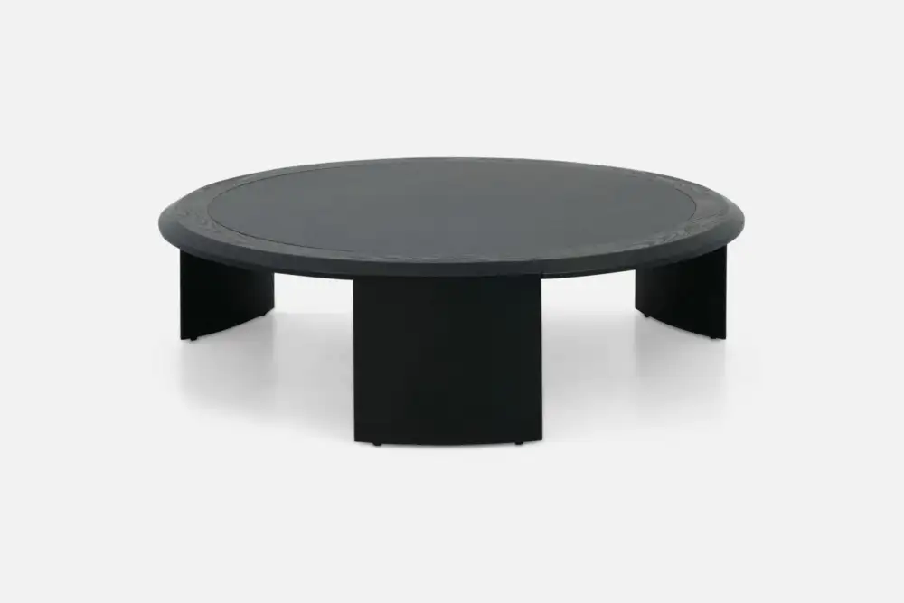 Bradfords GIOVE Coffee Table – 120cm round coffee table in smoked ash with charcoal ceramic top, sculptural modern design for contemporary living rooms