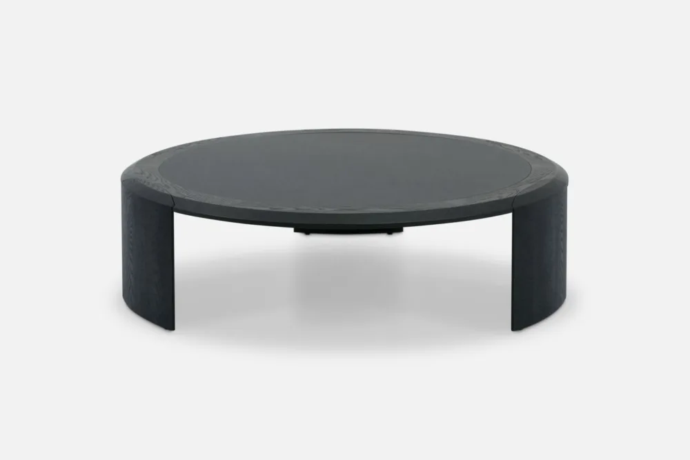 Bradfords GIOVE Coffee Table – 120cm round coffee table in smoked ash with charcoal ceramic top, sculptural modern design for contemporary living rooms