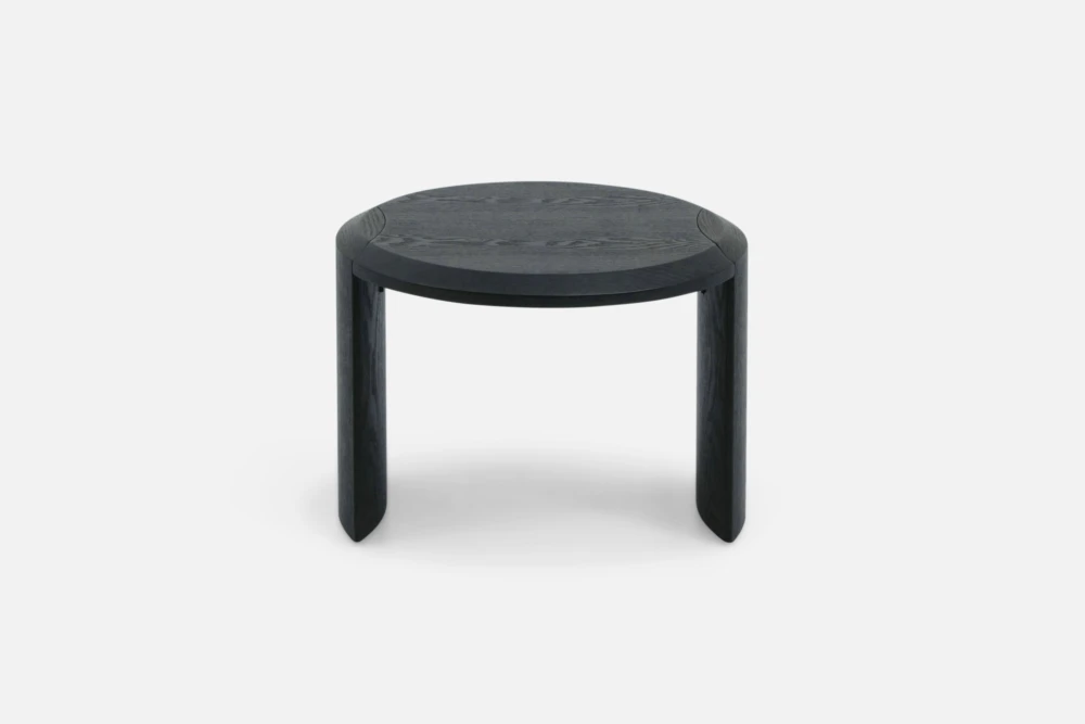 "Bradfords GIOVE Side Table – 55cm round side table in smoked ash with curved leg detail, sculptural modern accent piece for contemporary interiors"