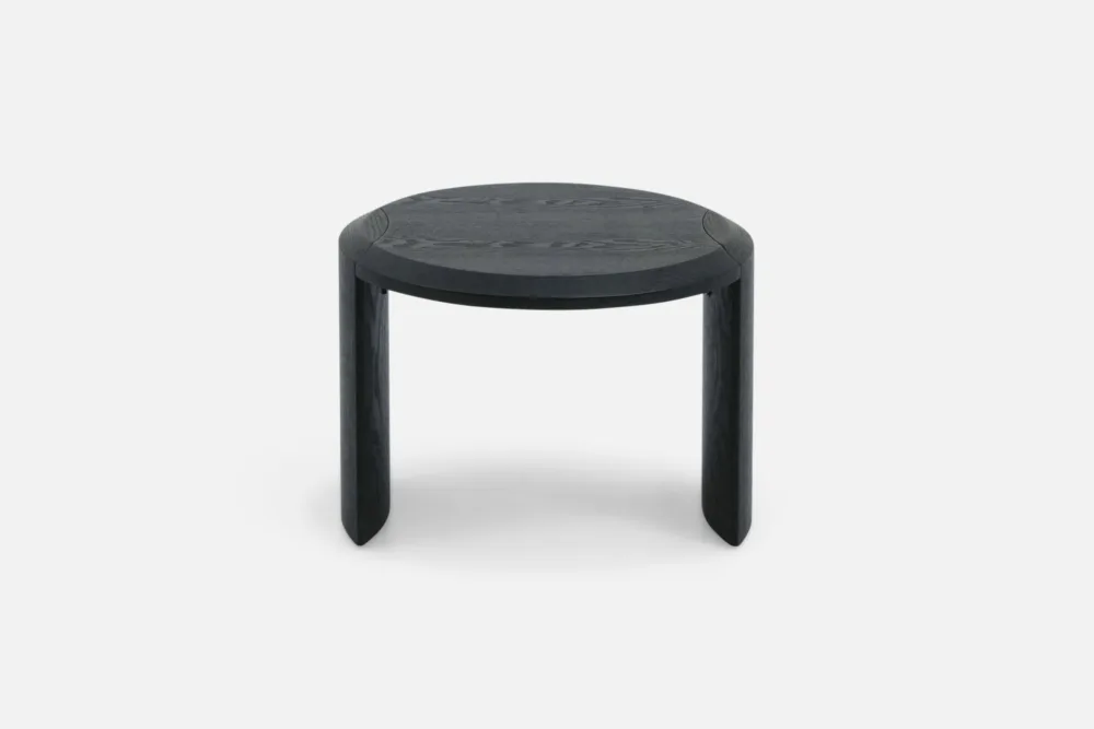 "Bradfords GIOVE Side Table – 55cm round side table in smoked ash with curved leg detail, sculptural modern accent piece for contemporary interiors"