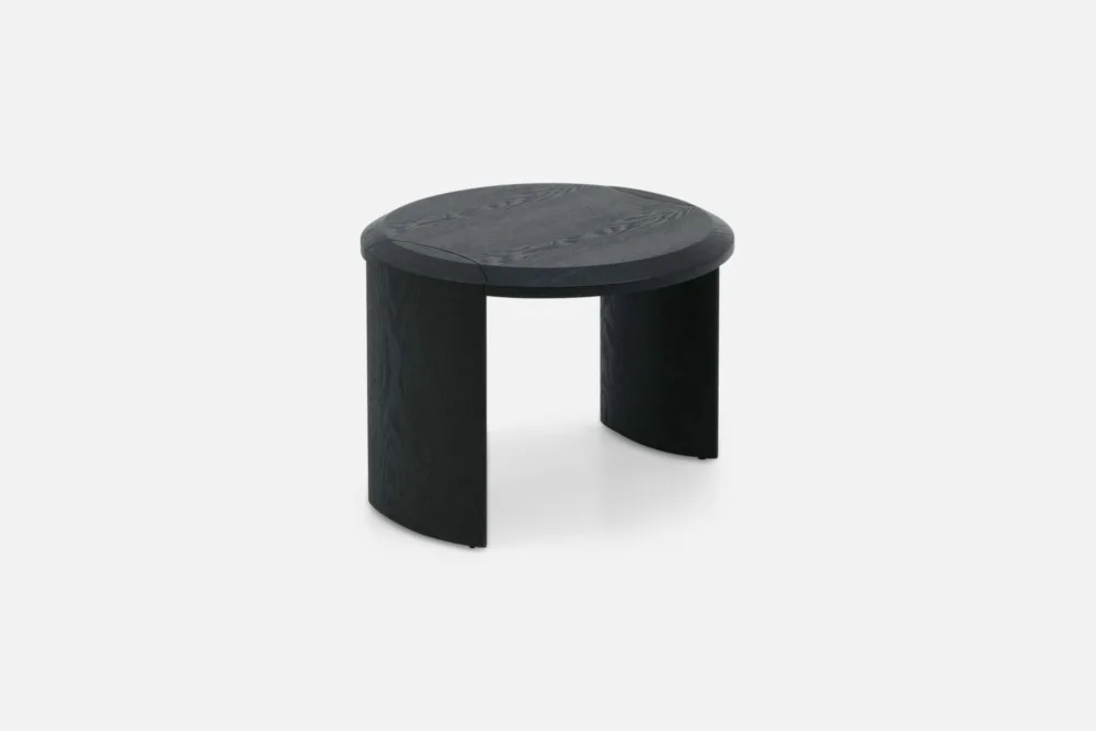 "Bradfords GIOVE Side Table – 55cm round side table in smoked ash with curved leg detail, sculptural modern accent piece for contemporary interiors"