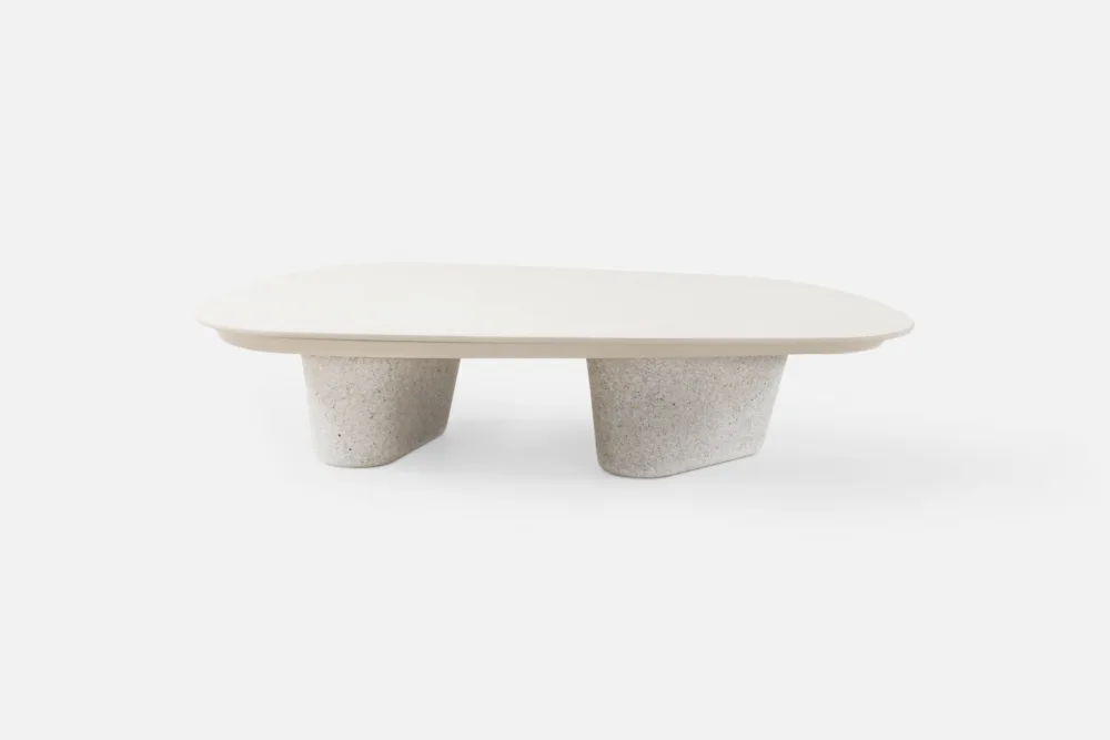 PURO coffee table with smooth stone top and sculpted base for a bold, contemporary look. Outdoor coffee tables available at Bradfords in Auckland New Zealand