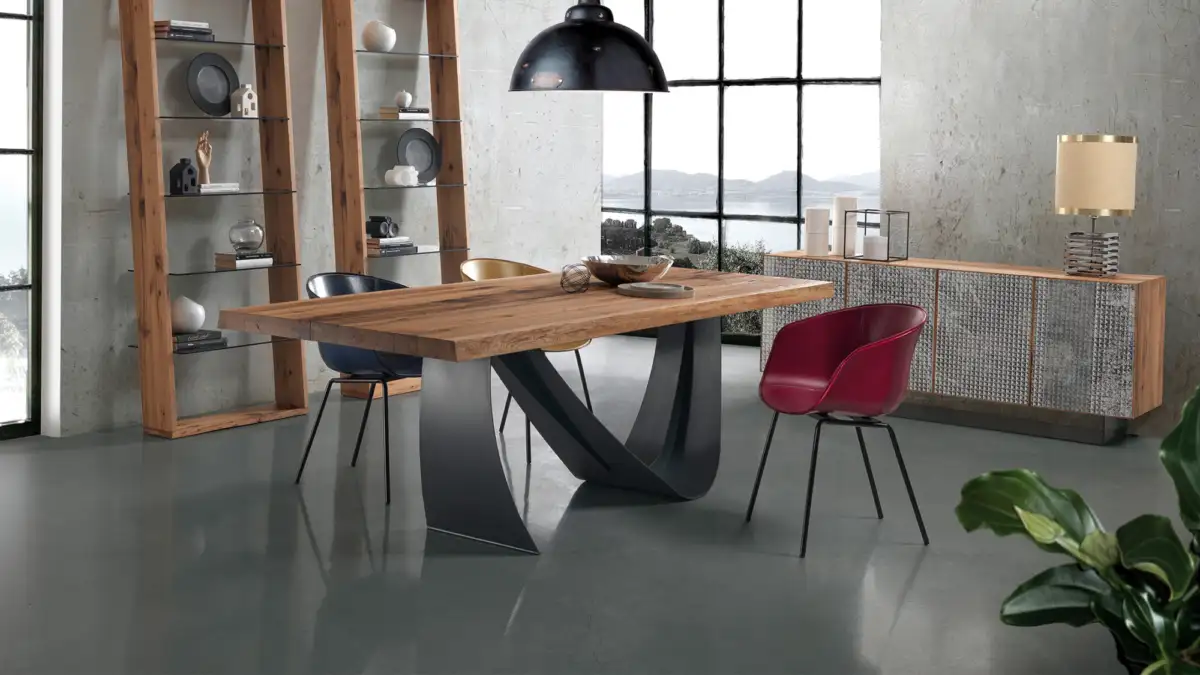 Italian Timber Top Dining Table: Contemporary timber top dining table, offering a natural and versatile centrepiece for your dining area. Find your ideal timber top table at Bradfords, Auckland, New Zealand. Design and made in Italy by Oliver B.