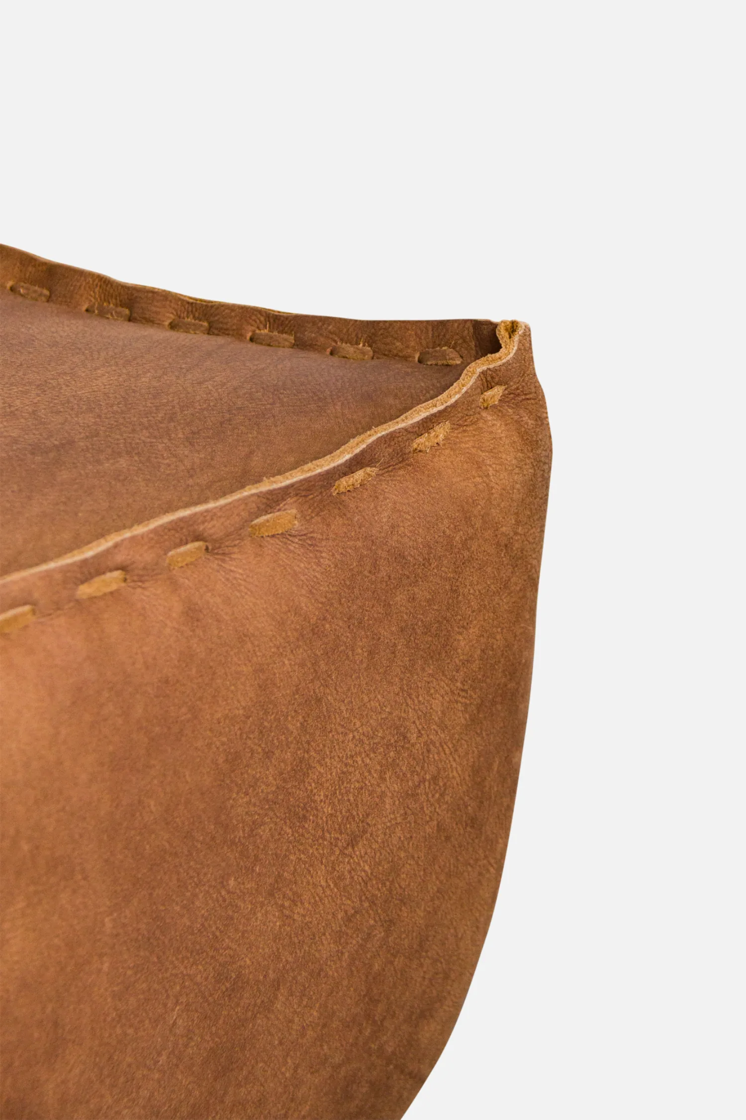 BORGIA footstool with stitched leather detail and tapered wooden legs, available at Bradfords Interior