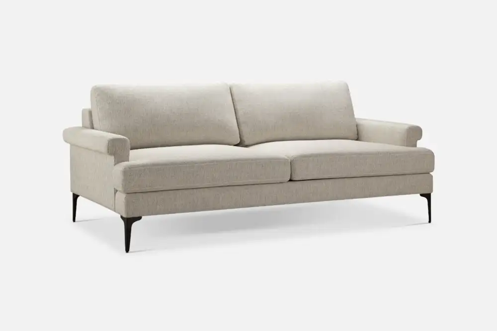 ROSEY 3-seater sofa in beige fabric with slim black metal legs, available at Bradfords Interiors Auckland NZ