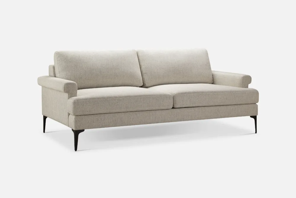 OSEY 3-seater sofa in beige fabric with slim black metal legs, available at Bradfords Interiors Auckland NZ
