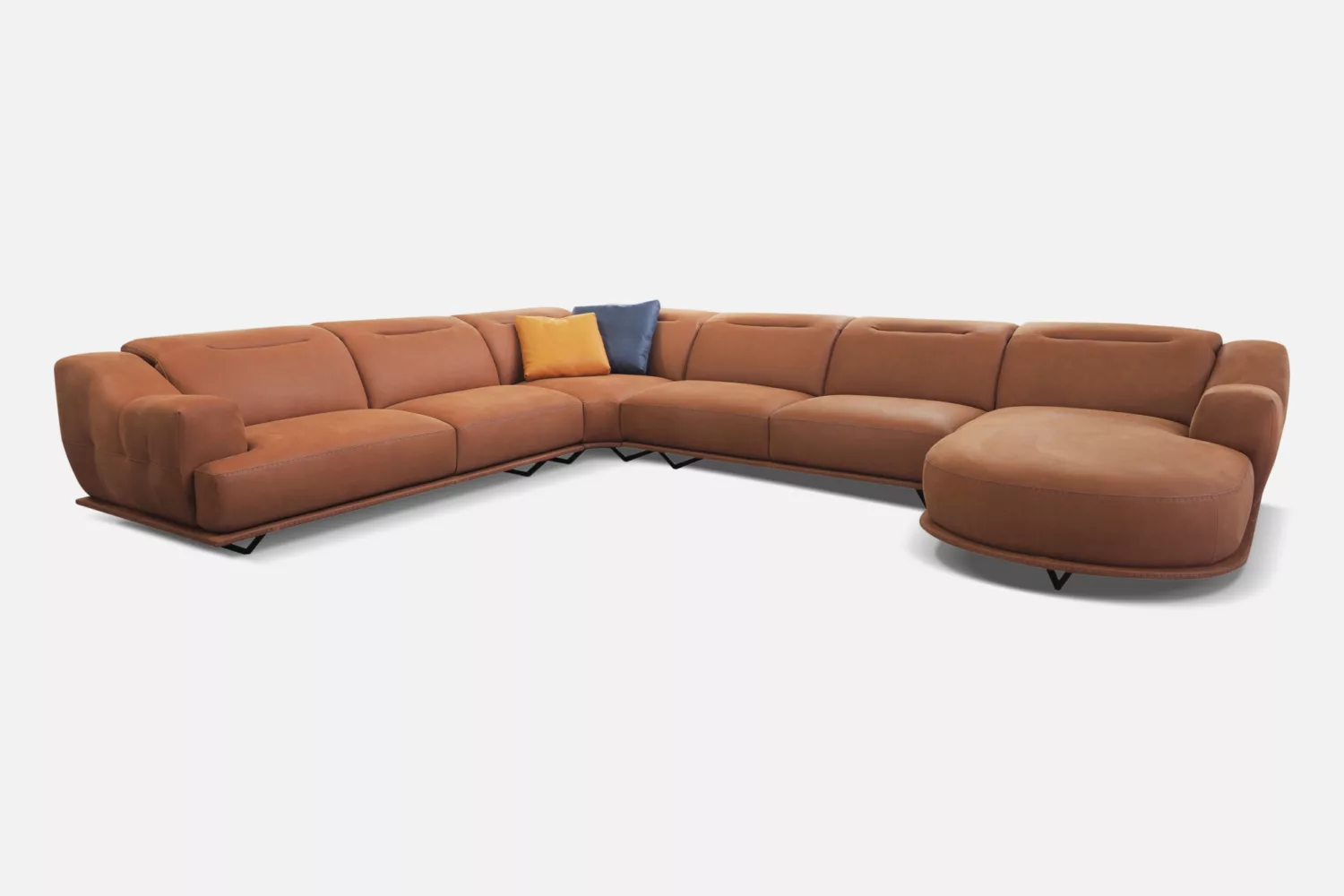 Orange Sectional Leather Sofa Couch Italian Rossini