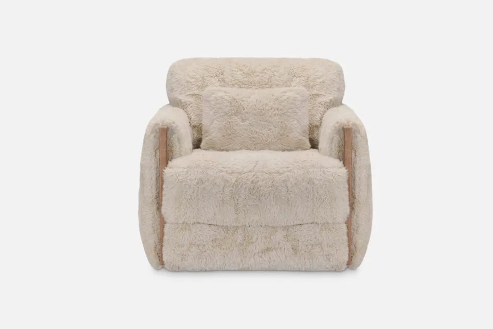 Discover the ASPEN Swivel Chair at Bradfords. Upholstered in luxurious sand leather with sculpted timber detailing, ASPEN balances soft comfort with refined structure. In stock now in leather, with custom fabric options available.