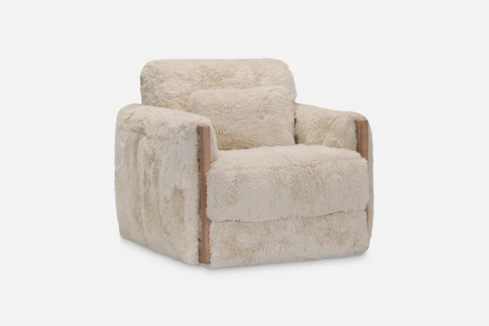 Discover the ASPEN Swivel Chair at Bradfords. Upholstered in luxurious sand leather with sculpted timber detailing, ASPEN balances soft comfort with refined structure. In stock now in leather, with custom fabric options available.
