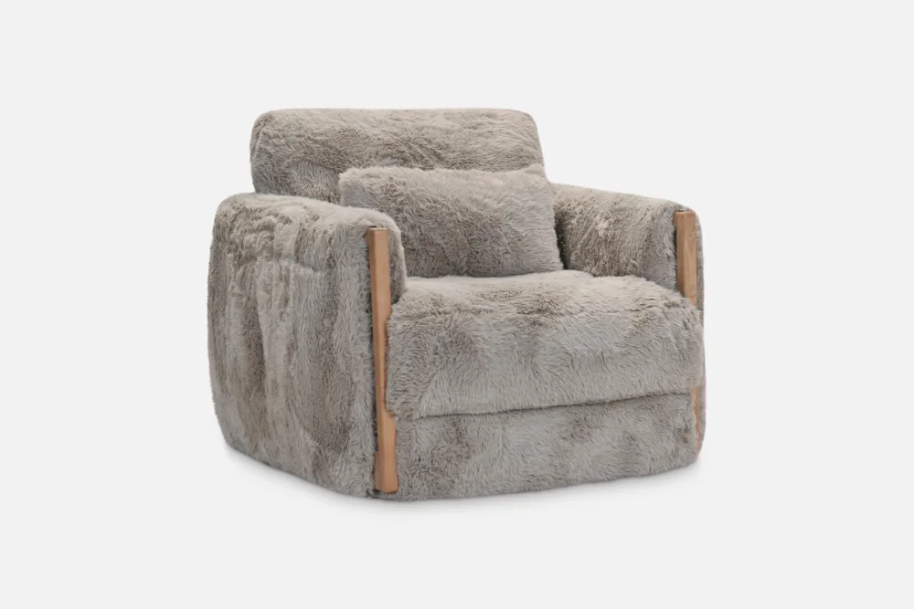 Discover the ASPEN Swivel Chair at Bradfords. Upholstered in luxurious sand leather with sculpted timber detailing, ASPEN balances soft comfort with refined structure. In stock now in leather, with custom fabric options available.